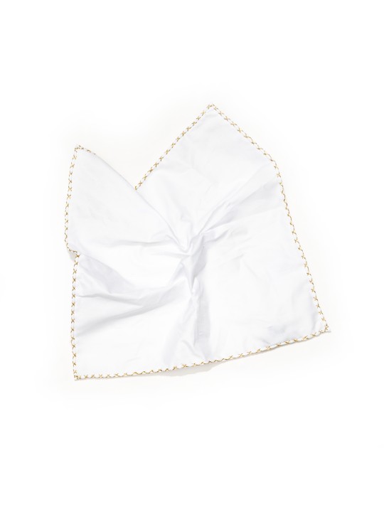 White With Gold Hem Pocket Square