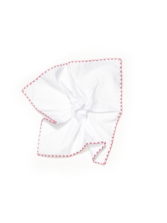 White With Red Hem Pocket Square