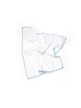 White With Blue Hem Pocket Square