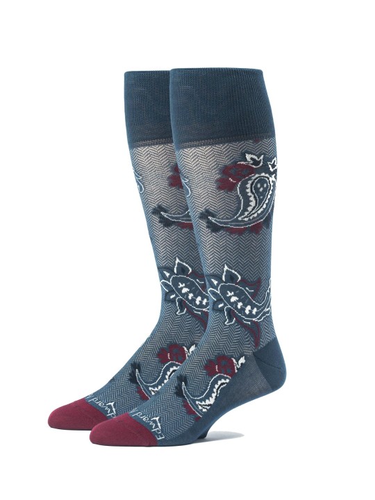 Steel Blue/Wine/Navy Paisley/Herringbone M/C Socks