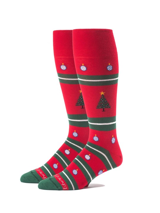 Red Christmas Tree/Ornament/Stripes M/C Socks