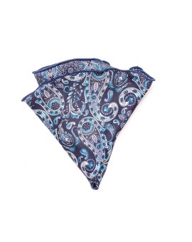 Blue Floral/Vine Paisley Silk Shappe Diamante Reversible Pocket Circle