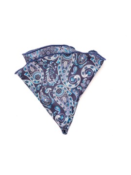 Blue Floral/Vine Paisley Silk Shappe Diamante Reversible Pocket Circle