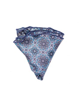 Blue Floral/Vine Paisley Silk Shappe Diamante Reversible Pocket Circle