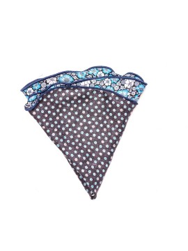 Blue/Navy Floral/Shadowed Dots Silk Shappe Diamante Reversible Pocket Circle