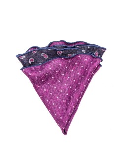 Navy Mini Paisley/Polka Dots Silk Shappe Diamante Reversible Pocket Circle