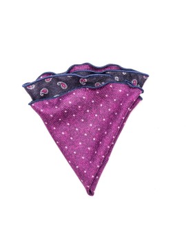 Navy Mini Paisley/Polka Dots Silk Shappe Diamante Reversible Pocket Circle