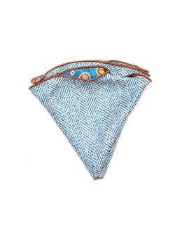 Deep Sky Neat/Herringbone Silk Shappe Diamante Reversible Pocket Circle