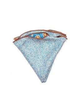 Deep Sky Neat/Herringbone Silk Shappe Diamante Reversible Pocket Circle