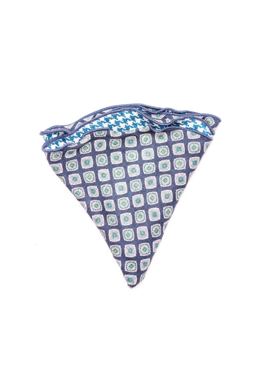 Navy Neat/Houndstooth Silk Shappe Diamante Reversible Pocket Circle