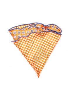 Rust Neat/Houndstooth Silk Shappe Diamante Reversible Pocket Circle