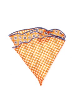 Rust Neat/Houndstooth Silk Shappe Diamante Reversible Pocket Circle