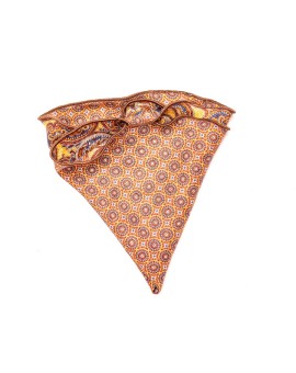 Rust Paisley/Mini Medallion Neat Silk Shappe Diamante Reversible Pocket Circle