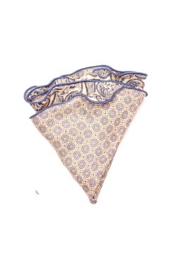 Beige Paisley/Mini Medallion Neat Silk Shappe Diamante Reversible Pocket Circle