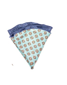 Denim Solid/Geo Neat Silk Shappe Diamante Reversible Pocket Circle