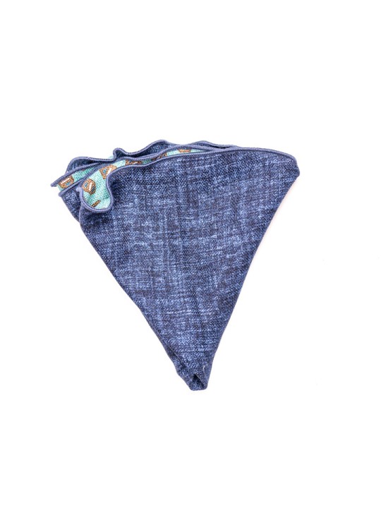 Denim Solid/Geo Neat Silk Shappe Diamante Reversible Pocket Circle