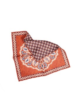 Brown Large Center Design/Neat Print Reversible Pocket Square