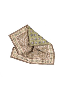 Olive Persian/Foulard Print Reversible Pocket Square