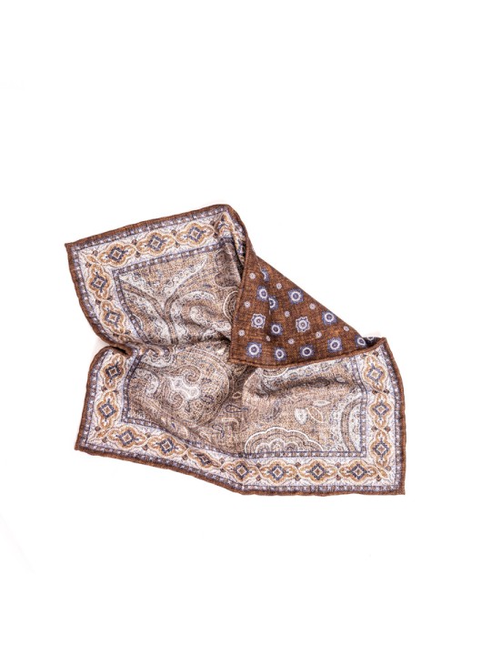 Gray Persian/Foulard Print Reversible Pocket Square