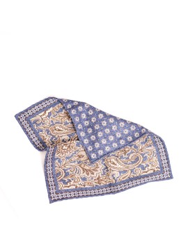 Denim Paisley/Floral Neat Print Reversible Pocket Square