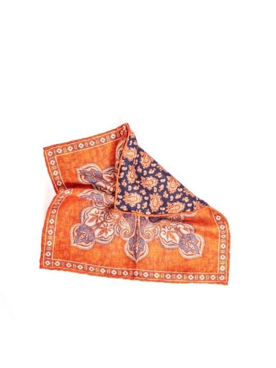 Rust Perisan/Paisley Print Reversible Pocket Square