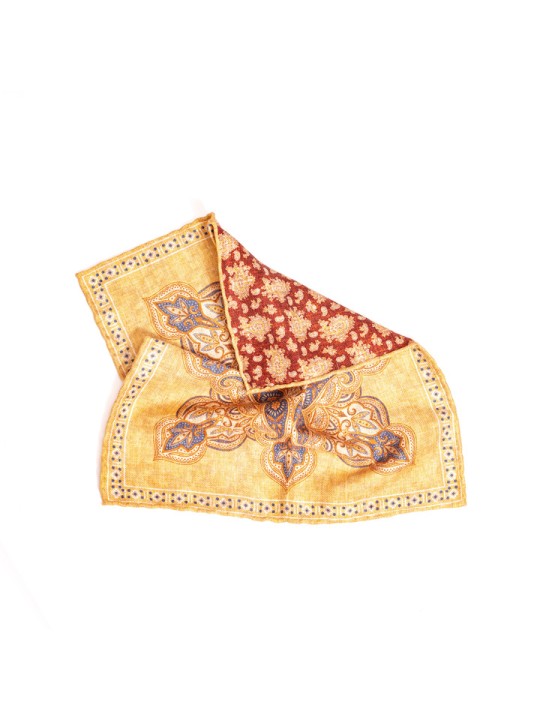 Lt. Yellow Perisan/Paisley Print Reversible Pocket Square