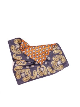 Navy Paisley/Foulard Print Reversible Pocket Square