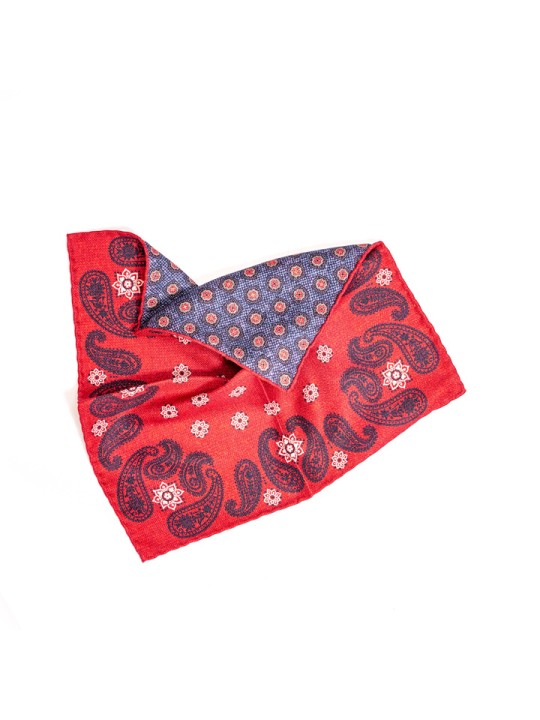 Barn Red Paisley/Foulard Print Reversible Pocket Square