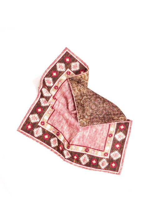 Pink Southwest Border/Persian Print Reversible Pocket Square