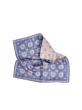 Denim Foulard/Neat Print Reversible Pocket Square