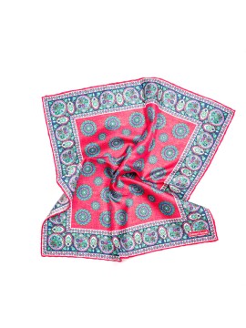 Fuchsia/Green Medallions Print Pocket Square