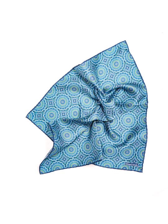 Blue Medallions Print Pocket Square