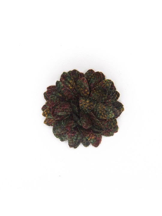 Black Twill/Dark Green/Wine Wool Check Daisy Boutonniere/Lapel Flower