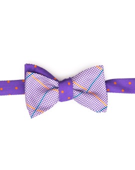 Purple/Orange Dots/Glen Plaid  Reversible Bow