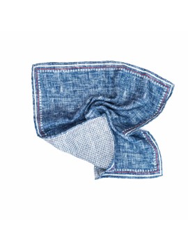 Denim Blue Solid/Gingham Print Reversible Pocket Square