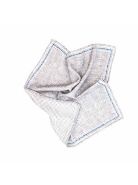 Grey Solid/Gingham Print Reversible Pocket Square