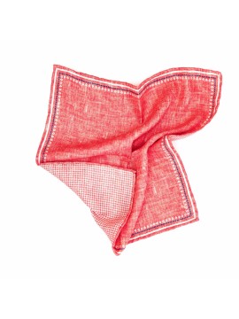 Coral Solid/Gingham Print Reversible Pocket Square