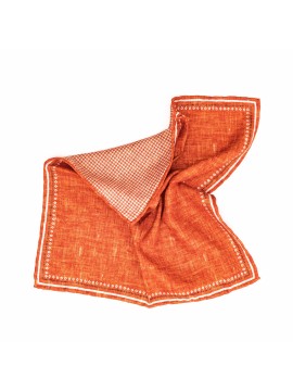 Rust Solid/Gingham Print Reversible Pocket Square