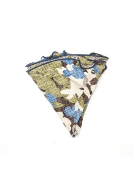 Military Green Elongated Paisley/Camo Print Silk Shappe Diamante Reversible Pocket Circle