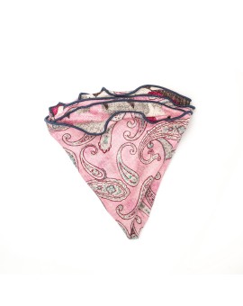 Pink Elongated Paisley/Camo Print Silk Shappe Diamante Reversible Pocket Circle