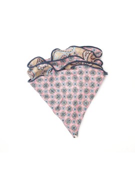 Tan Paisley/Neat Print Silk Shappe Diamante Reversible Pocket Circle