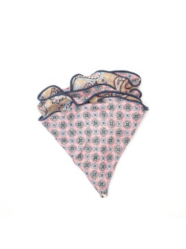 Tan Paisley/Neat Print Silk Shappe Diamante Reversible Pocket Circle