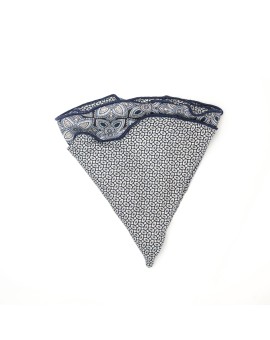 Grey/Black Quatrefoil/Oval Neat Print Silk Shappe Diamante Reversible Pocket Circle