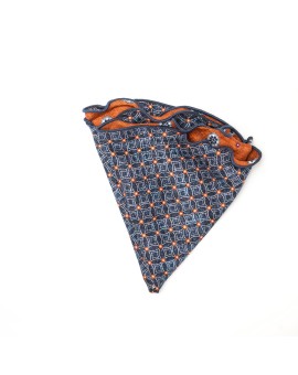 Rust Floral Neat/ Print Silk Shappe Diamante Reversible Pocket Circle