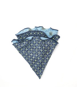 Blue Floral Neat/ Print Silk Shappe Diamante Reversible Pocket Circle