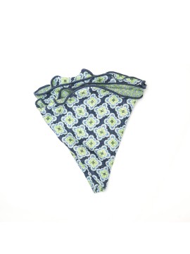 Navy/Spring Green Medallions/Links Neat Print Silk Shappe Diamante Reversible Pocket Circle