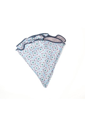 Sky Blue/Lilac Medallions/Links Neat Print Silk Shappe Diamante Reversible Pocket Circle