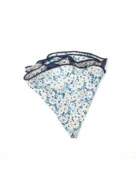 Denim/Blue Paisley/Floral Print Silk Shappe Diamante Reversible Pocket Circle