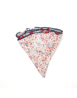 Red/Blue Paisley/Floral Print Silk Shappe Diamante Reversible Pocket Circle