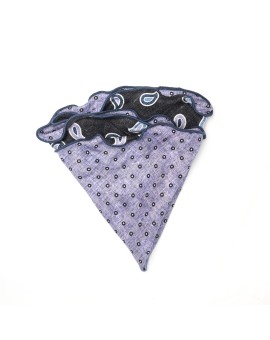 Black/Purple Paisley/Shadowed Dots Print Silk Shappe Diamante Reversible Pocket Circle